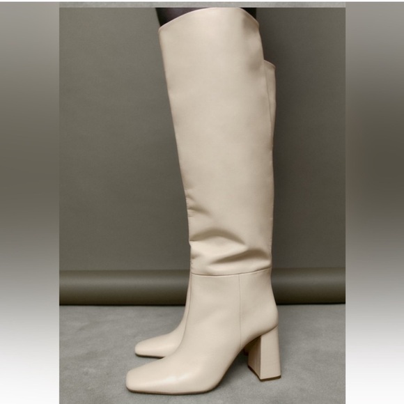 NWT Zara leather Cream Knee-High Women's Boots - Picture 2 of 3